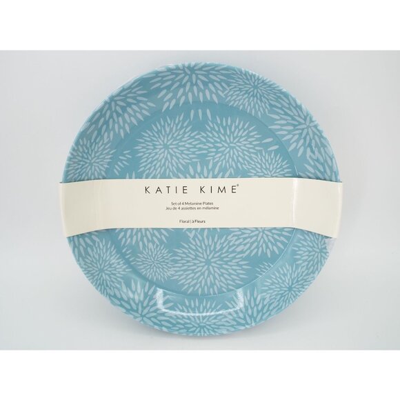 Katie Kime Blue Mums the Word Floral Melamine Plates Set of 4 NWT - Picture 1 of 5